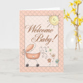 Baby Buggy Subtle Floral Welcome Baby Kaart (Gele Bloem)