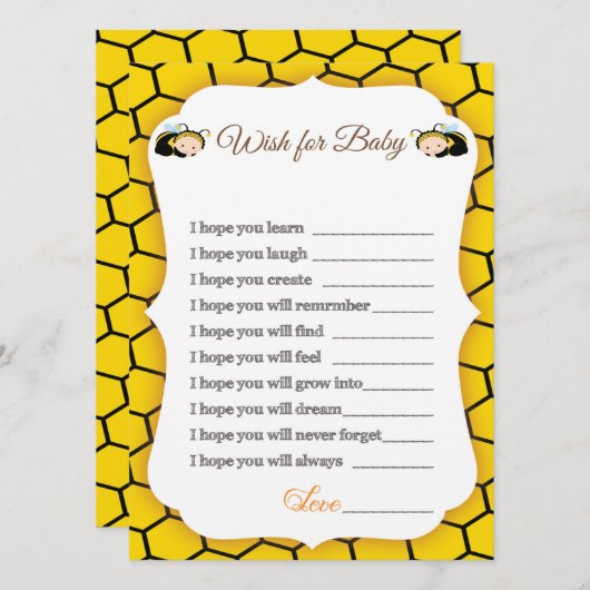Baby Bumble bee's Baby shower Advice Card Kaart (Voorkant / Achterkant)