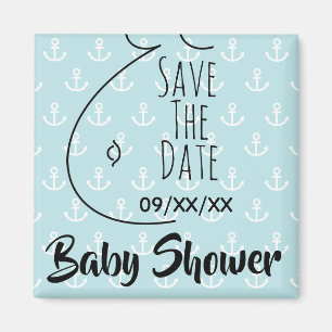 Baby Bump Anchors Aqua Baby shower Save The Date Magneet