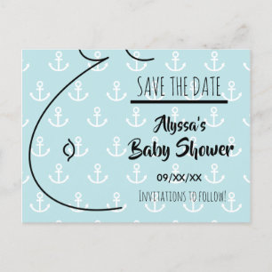 Baby Bump Aqua Anchors Baby shower Save the Date Aankondigingskaart