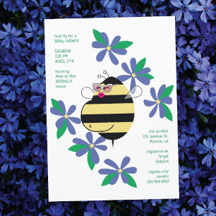 Baby Bump Bee w/Glasses Blauw Baby shower Kaart