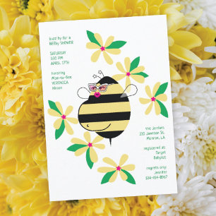 Baby Bump Bij met Bril Gele Bloemen Baby Shower Kaart