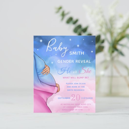 Baby Bump Cloud Sky Genderbericht Uitnodiging (Staand voorkant)