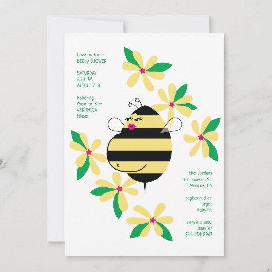 Baby Bump Mom Bee Yellow Floral Baby shower Kaart (Voorkant)