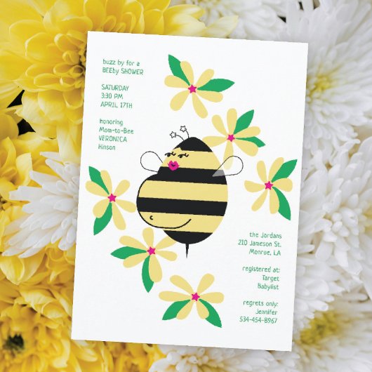 Baby Bump Mom Bee Yellow Floral Baby shower Kaart
