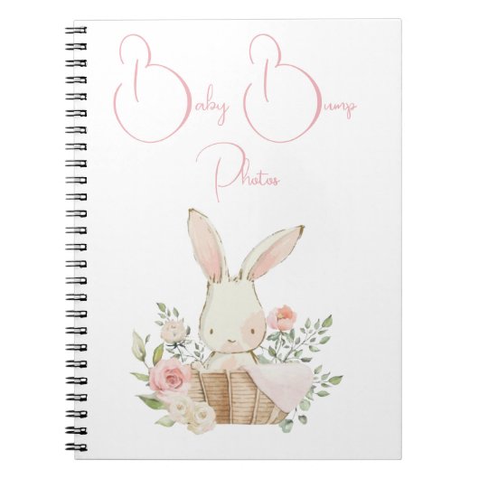 Baby Bump Pregnancy Pink Bunny Rabbit Script Photo Notitieboek (Voorkant)