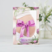 Baby Bump & Roze Magnolia Save the Date (Staand voorkant)