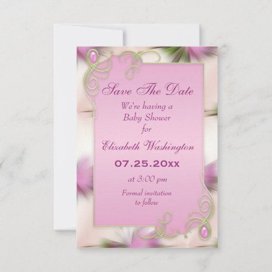 Baby Bump & Roze Magnolia Save the Date (Achterkant)