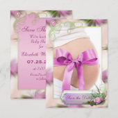 Baby Bump & Roze Magnolia Save the Date (Voorkant / Achterkant)