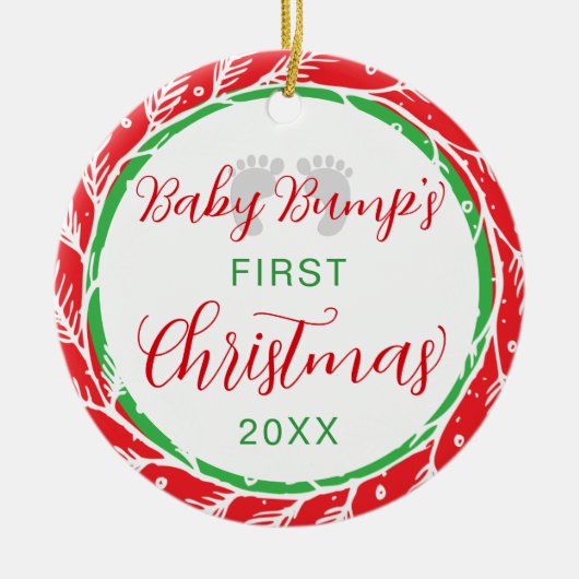 Baby Bump's eerste rode kerstkleur Keramisch Ornament (Voorkant)