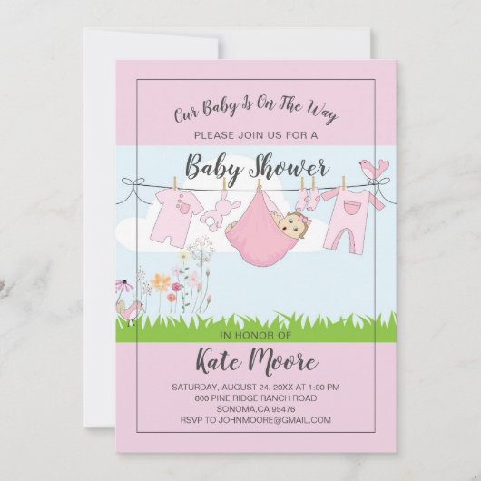 Baby bundel Baby shower Roze modern script Kaart (Voorkant)