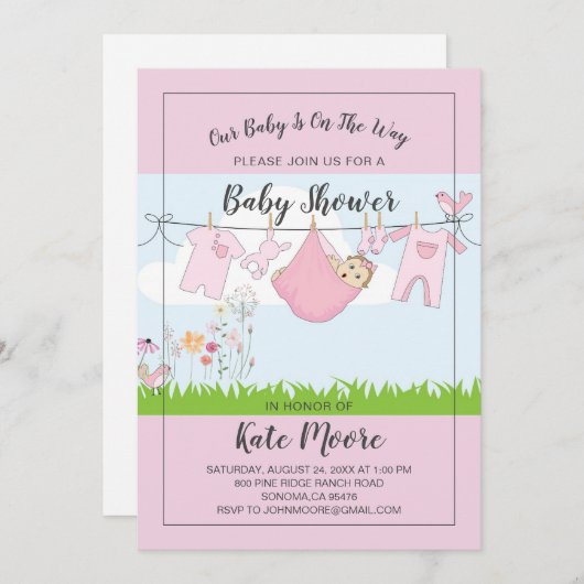 Baby bundel Baby shower Roze modern script Kaart (Voorkant / Achterkant)