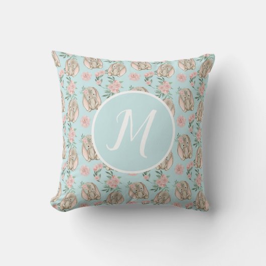 Baby Bunnies Blue Monogram Sierkussen (Voorkant)