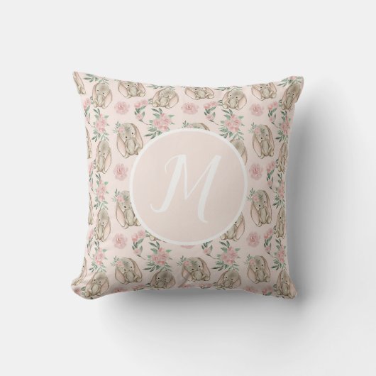 Baby Bunnies Pink Monogram Sierkussen (Voorkant)