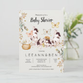 Baby Bunnies Rustic Country Baby shower Invitation Kaart (Staand voorkant)