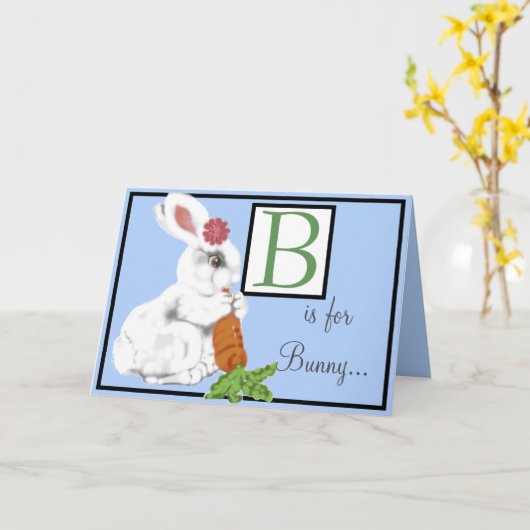 Baby Bunny Alphabet Letter Blue past aan Kaart (Gele Bloem)