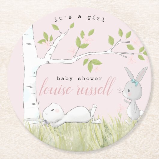 baby bunny baby shower ronde kartonnen onderzetter (Voorkant)
