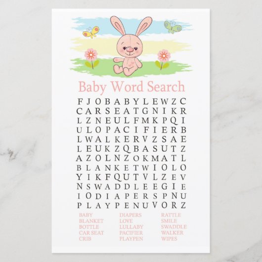 Baby bunny Baby shower Word Search Game (Voorkant)