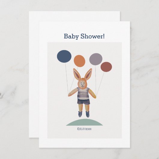 baby Bunny ballon Douche uitnodiging (Voorkant / Achterkant)