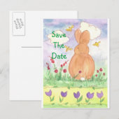 Baby Bunny Bewaar de datum Pet Rabbit Waterverf Aankondigingskaart (Voorkant / Achterkant)