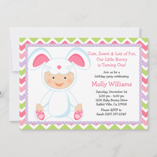 Baby Bunny Birthday Party Invitation Kaart (Voorkant)