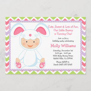 Baby Bunny Birthday Party Invitation Kaart