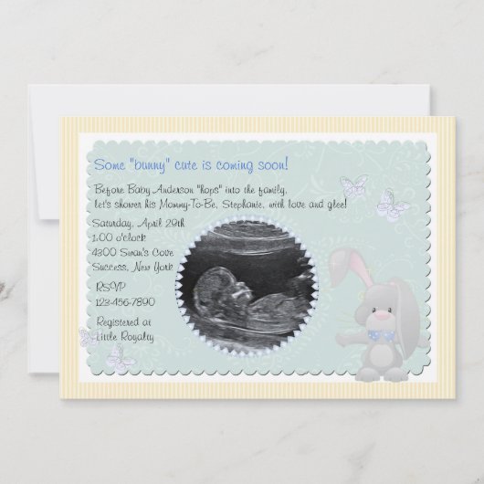 Baby Bunny Blue Photo Baby shower Invitation Kaart (Voorkant)
