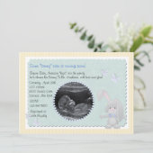 Baby Bunny Blue Photo Baby shower Invitation Kaart (Staand voorkant)