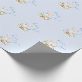 Baby Bunny Boy Blue Script Cute Baby shower Cadeaupapier