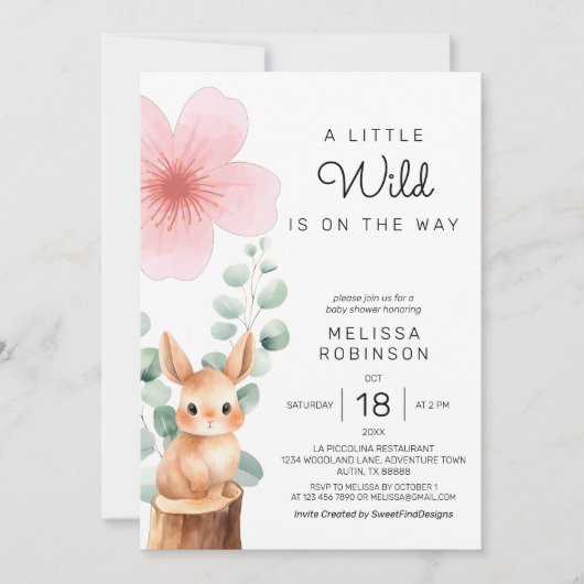 Baby Bunny Cherry Blossom Bloem Baby Meisje Douche Kaart (Voorkant)