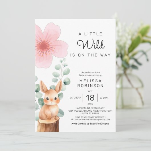 Baby Bunny Cherry Blossom Bloem Baby Meisje Douche Kaart (Staand voorkant)