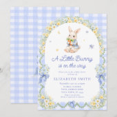 Baby Bunny Cute Rabbit Gingham Boy Baby Shower Kaart (Voorkant / Achterkant)