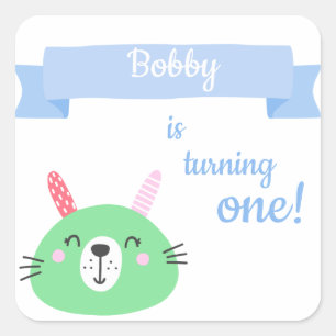 Baby Bunny   Eerste verjaardag van Baby Boy's Vierkante Sticker