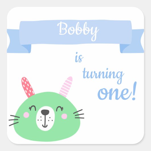 Baby Bunny | Eerste verjaardag van Baby Boy's Vierkante Sticker (Voorkant)