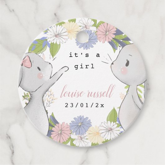 baby bunny floral baby shower bedankjes labels (Voorkant)