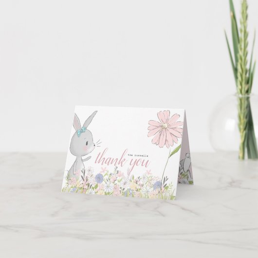 baby bunny floral baby shower bedankkaart (Voorkant)