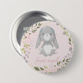 baby bunny floral baby shower ronde button 7,6 cm (Voorkant /achterkant)