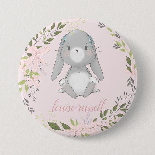 baby bunny floral baby shower ronde button 7,6 cm (Voorkant)