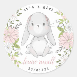 baby bunny floral baby shower ronde sticker