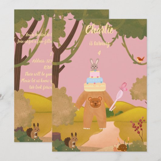 Baby Bunny Forest jarig Kaart (Voorkant / Achterkant)