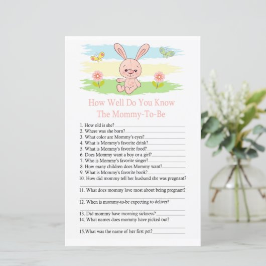 Baby bunny Hoe goed ken je het baby shower spel? (Staand voorkant)