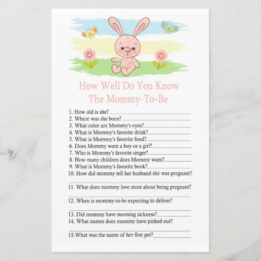 Baby bunny Hoe goed ken je het baby shower spel? (Voorkant)