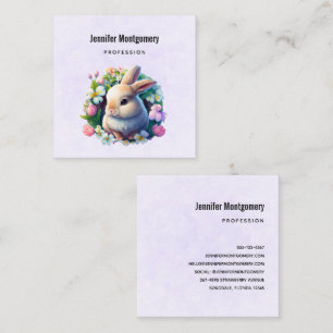 Baby Bunny in Colorful Spring Flowers Vierkante Visitekaartje