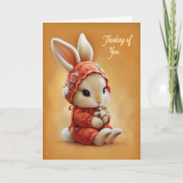 Baby Bunny in Cozy Red Bonnet Thinking of You Kaart