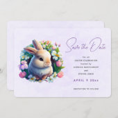Baby Bunny in de Veerbloemen sparen de Datum Save The Date (Voorkant / Achterkant)