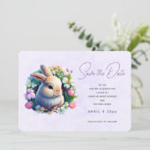 Baby Bunny in de Veerbloemen sparen de Datum Save The Date (Staand voorkant)