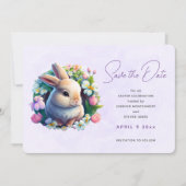 Baby Bunny in de Veerbloemen sparen de Datum Save The Date (Voorkant)