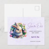 Baby Bunny in de Veerbloemen sparen de Datum uitno Uitnodiging Briefkaart (Voorkant / Achterkant)
