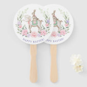Baby Bunny & Lamb Lente Bloemen Paasfeest Handwaaier (Voorkant en achterkant)