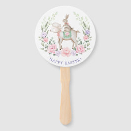 Baby Bunny & Lamb Lente Bloemen Paasfeest Handwaaier